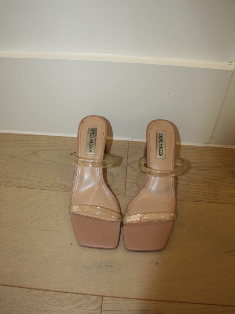 Steve Madden Nude Blush Slide Heels with Clear Vinyl Straps